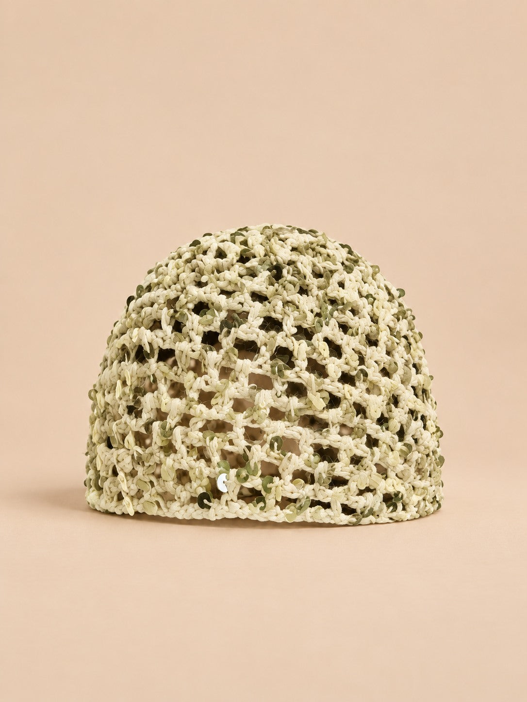 Cappello a rete traforato con paillettes, stile coreano, modello A-beige, colore beige, vista frontale