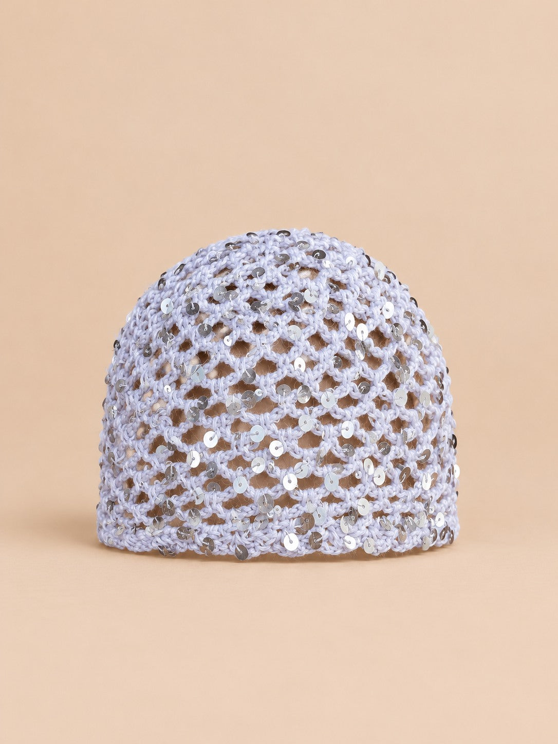 Cappello a rete traforata con paillettes in stile coreano, variante A-BIANCO, fotografato di fronte