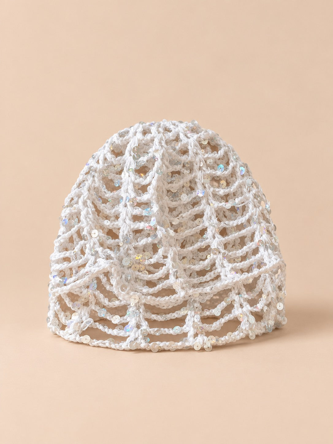 Cappello a rete traforato con paillettes, stile coreano, modello B-bianco, colore bianco, vista frontale
