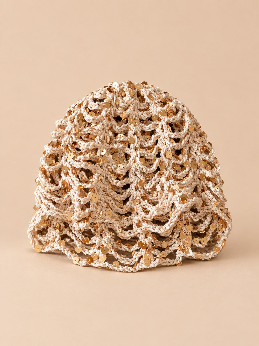 Cappello a rete traforato con paillettes, stile coreano, modello B-kaki, colore kaki, vista frontale