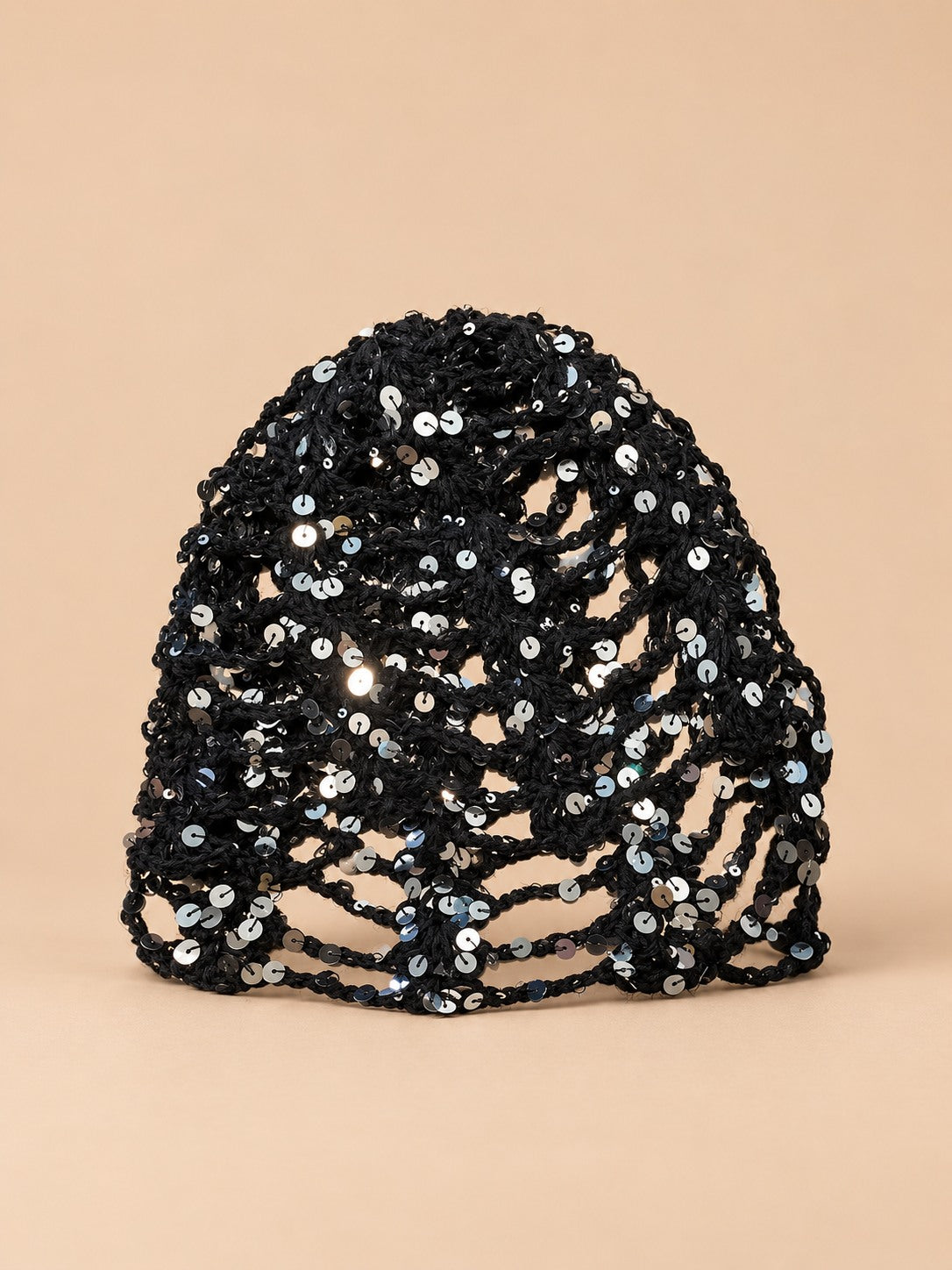 Cappello a rete traforato con paillettes, stile coreano, modello B-nero, colore nero, vista frontale