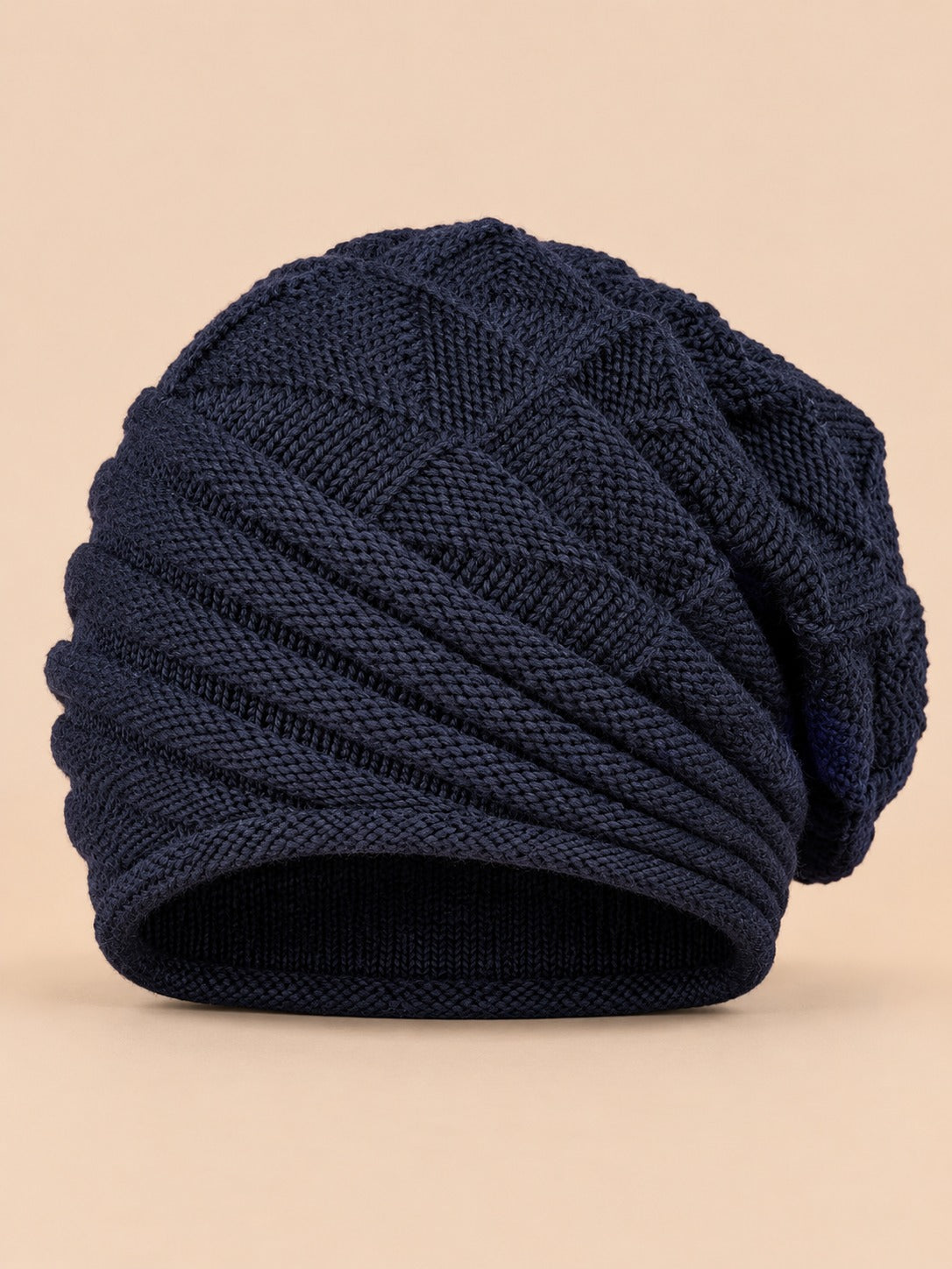 Berretto slouchy da donna ampio e caldo da sci, colore blu scuro, vista frontale