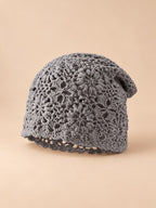 Turbante traforato all’uncinetto, stile giapponese rétro, colore grigio, vista frontale