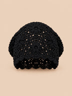 Turbante traforato all’uncinetto, stile giapponese rétro, colore nero, vista frontale