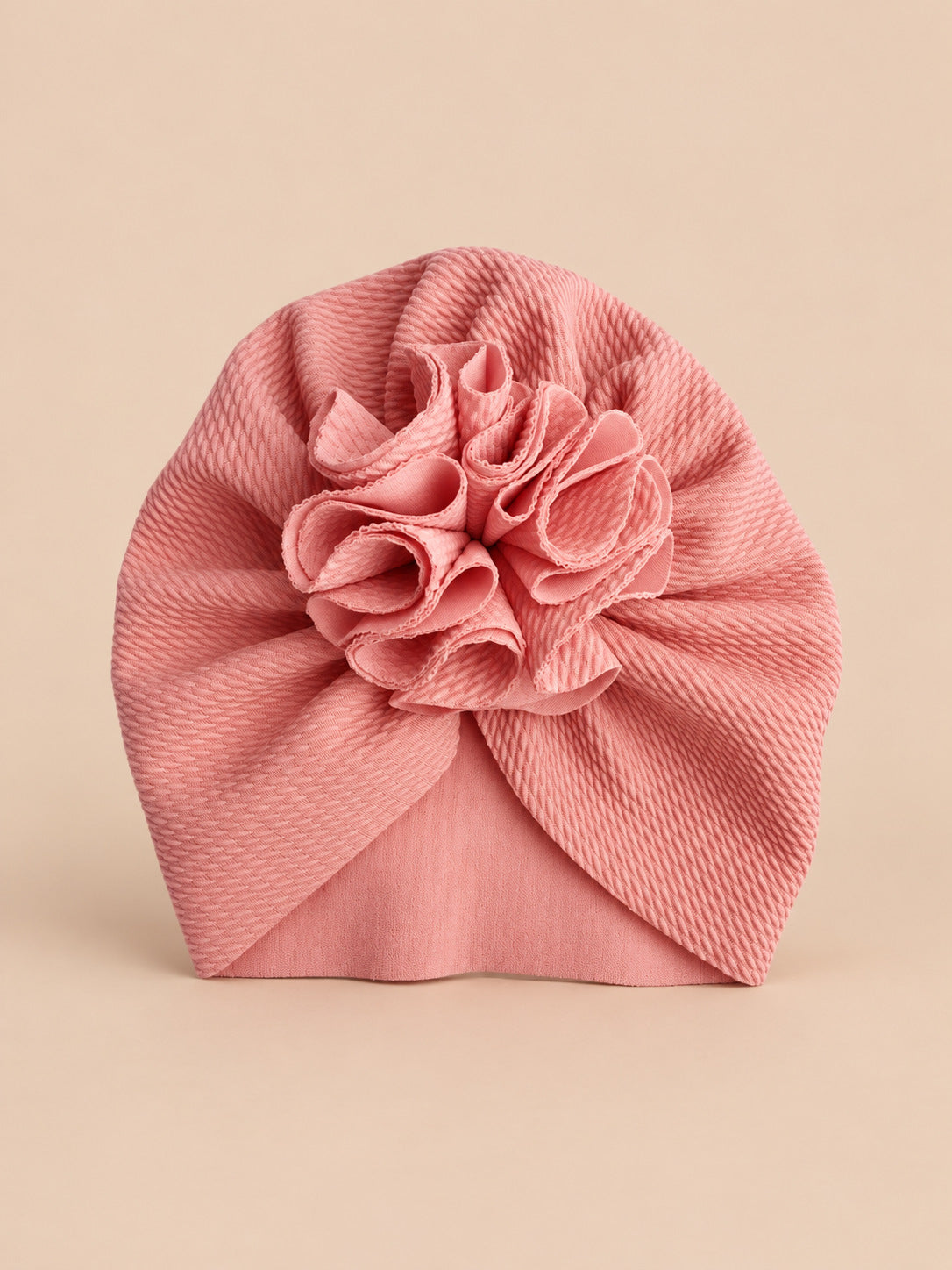 Turbante da neonata con fiore, dalla nascita, colore rosa, vista frontale nella foto del prodotto
