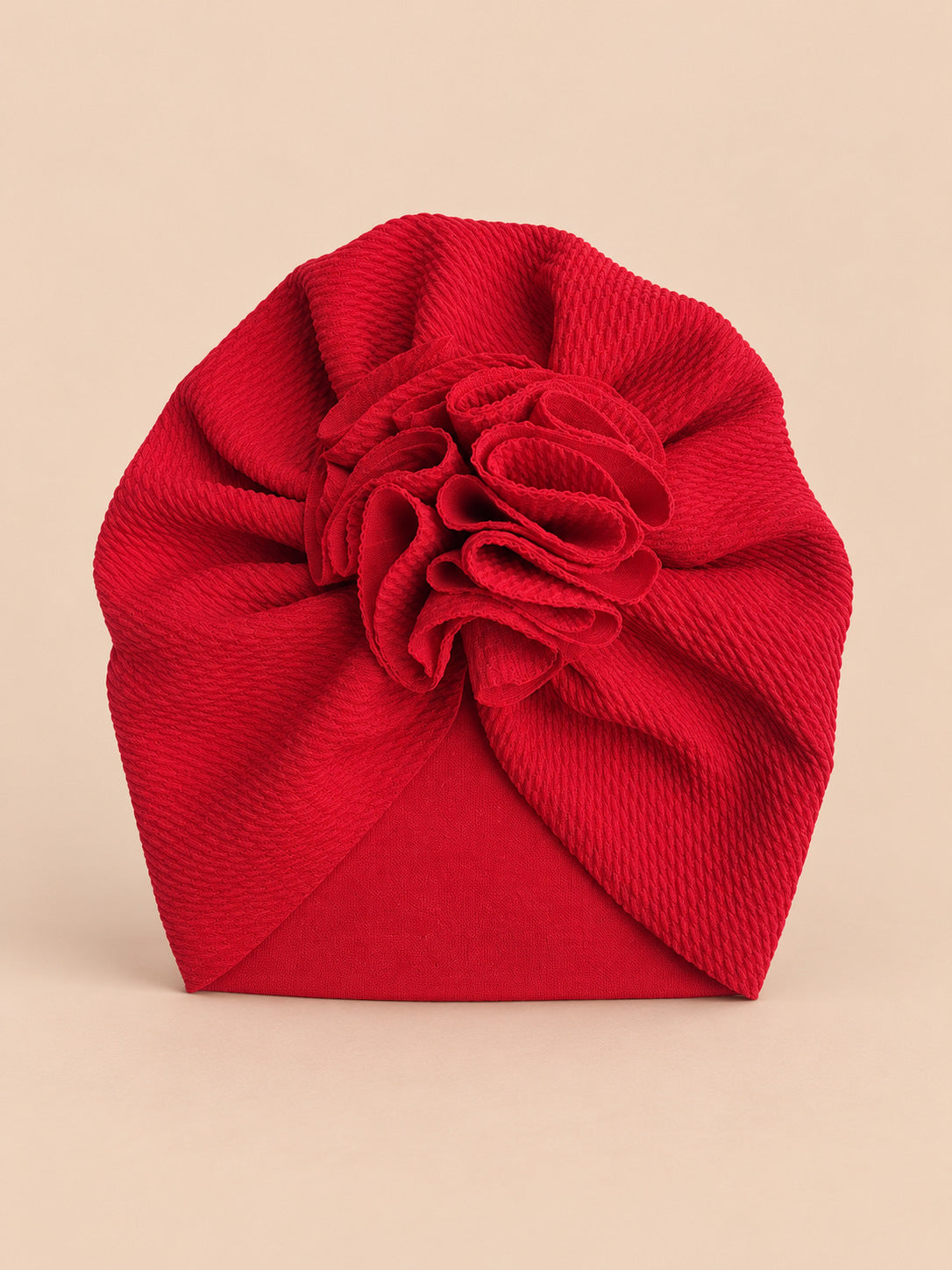 Turbante da neonata con fiore, dalla nascita, colore rosso, vista frontale nella foto del prodotto