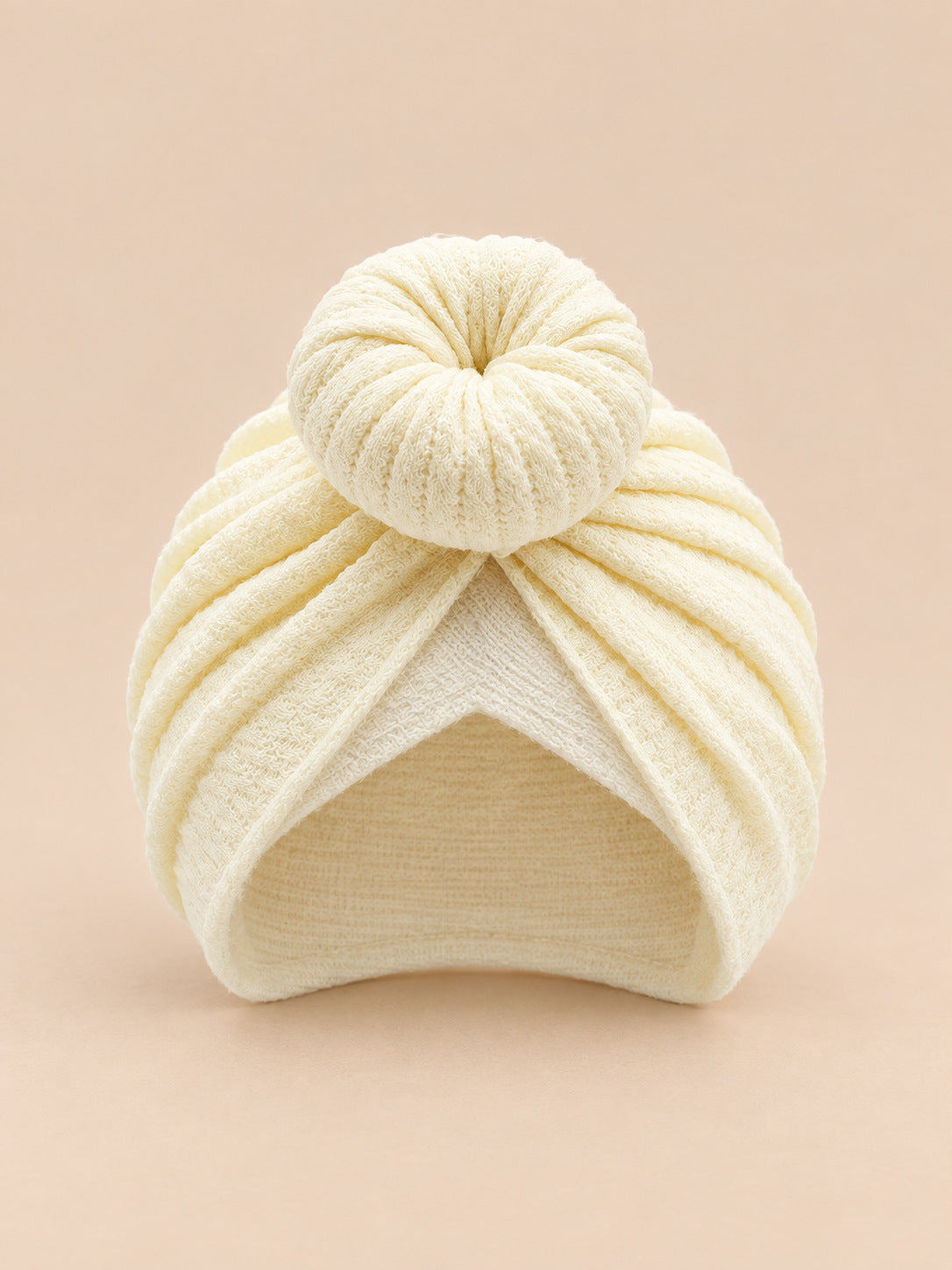 Turbante annodato da neonata coordinato mamma e bambina, colore beige, vista frontale
