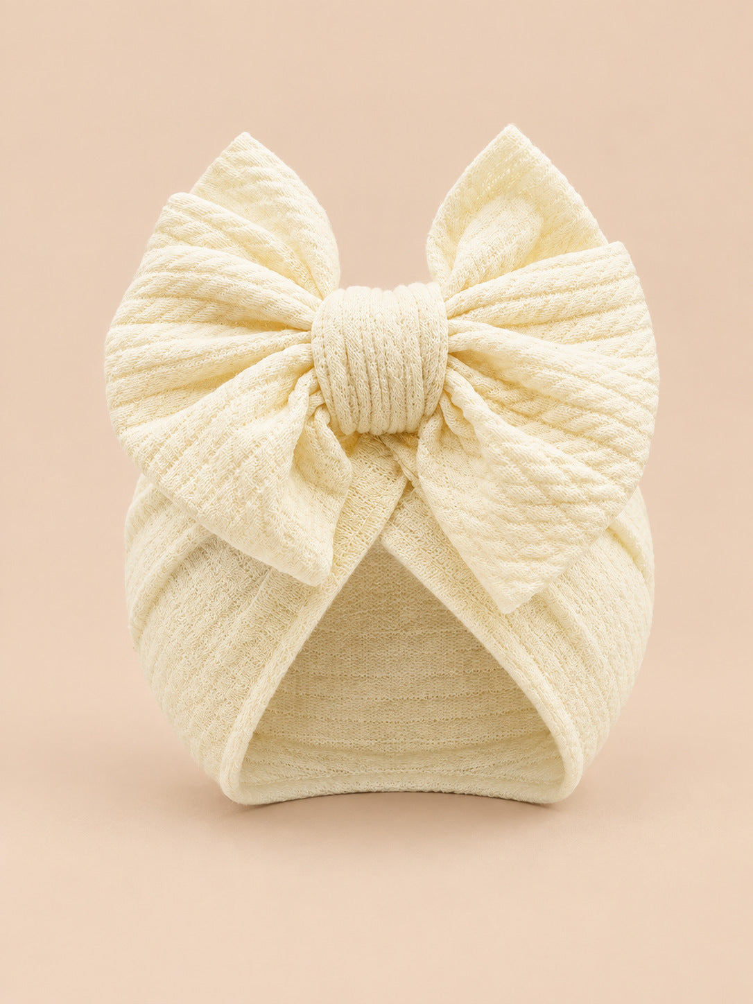 Turbante annodato da neonata coordinato mamma e bambina, colore beige, vista frontale