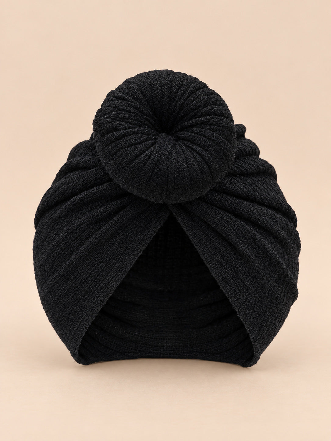 Turbante annodato da neonata coordinato mamma e bambina, colore nero, vista frontale