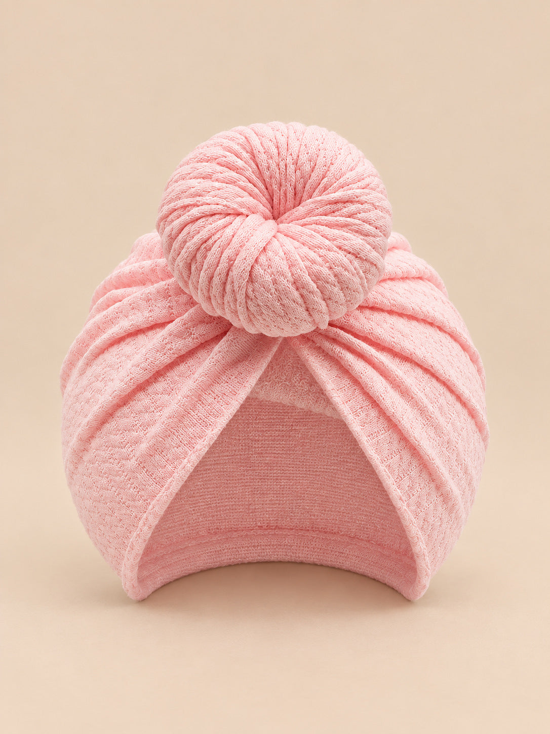 Turbante annodato da neonata coordinato mamma e bambina, colore rosa, vista frontale