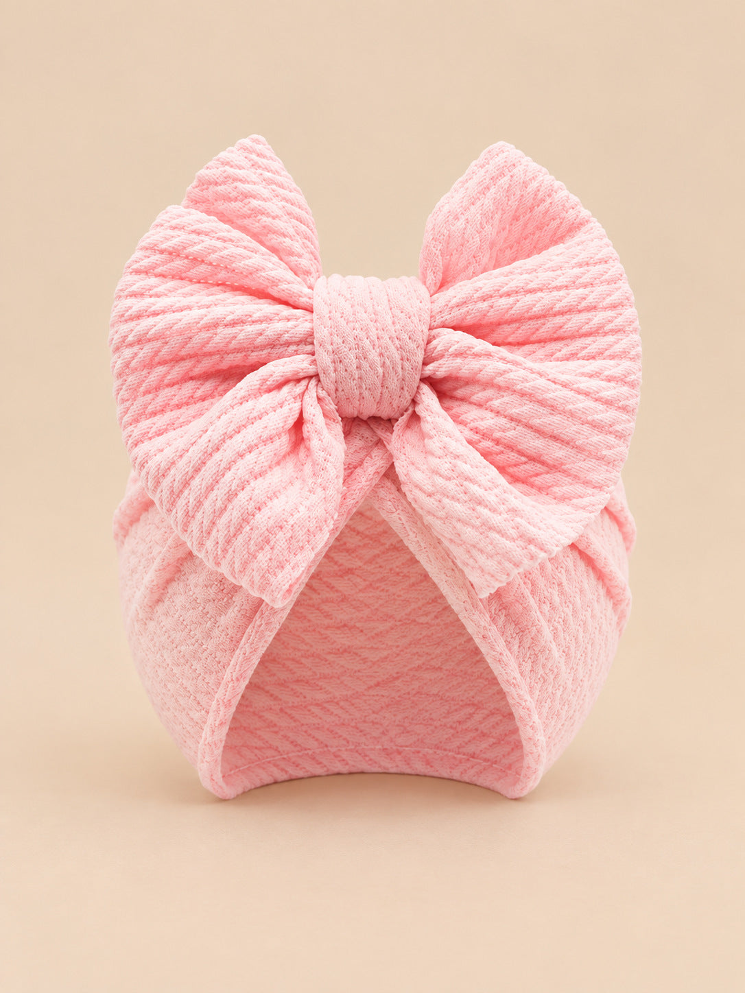 Turbante annodato da neonata coordinato mamma e bambina, colore rosa, vista frontale