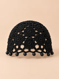 Turbante vintage senza tesa all’uncinetto con perline, colore nero, vista frontale