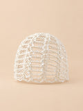 Cappello vintage traforato con paillettes da viaggio, colore bianco, vista frontale