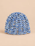 Cappello vintage traforato con paillettes da viaggio, colore blu, vista frontale