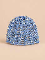 Cappello vintage traforato con paillettes da viaggio, colore blu, vista frontale