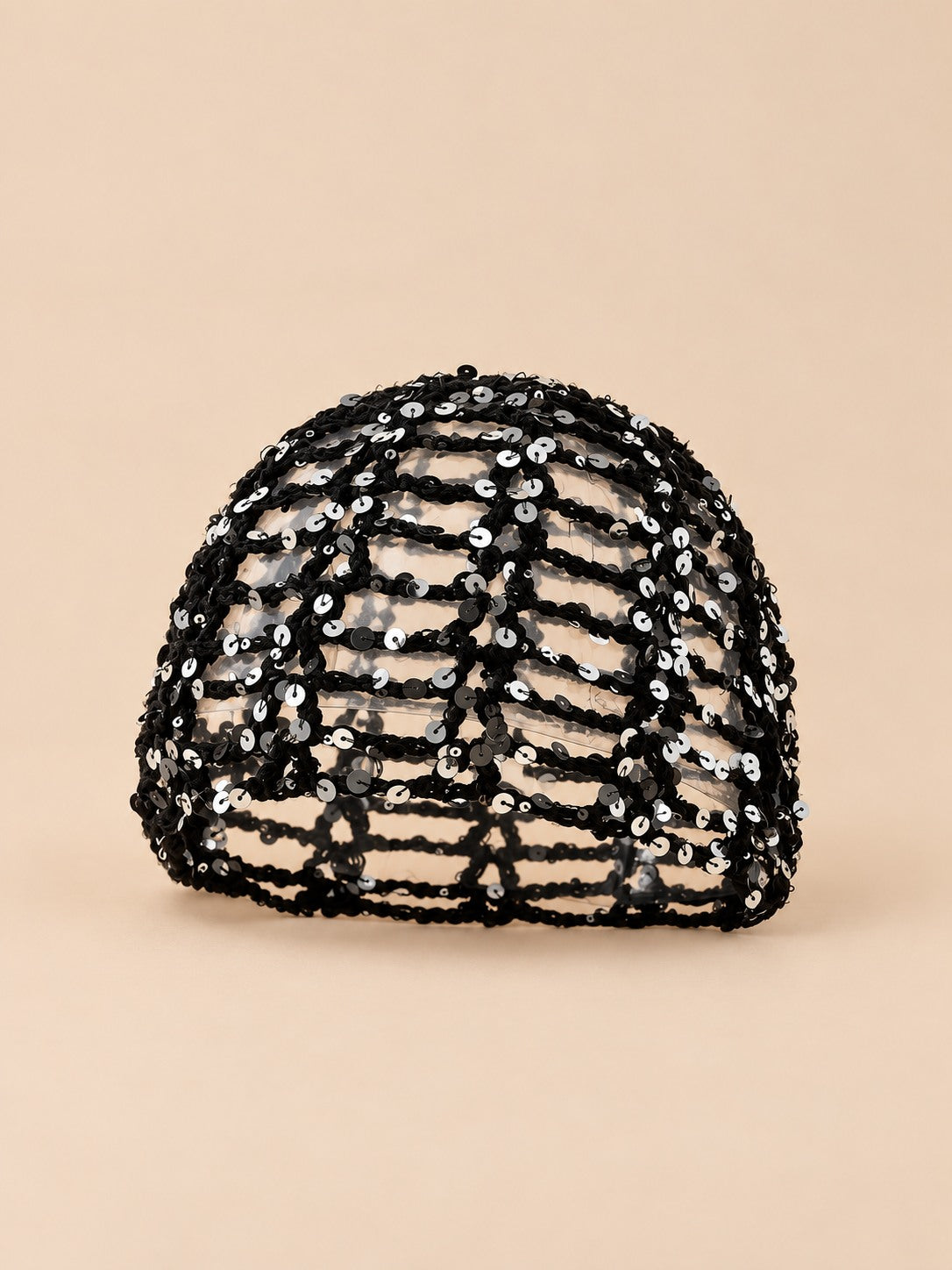 Cappello vintage traforato con paillettes da viaggio, colore nero, vista frontale